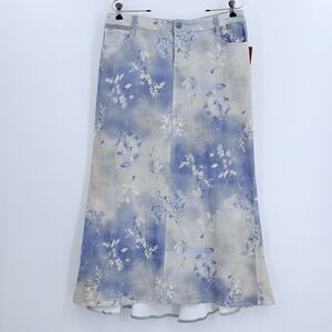 Reba Denim Jean Maxi Skirt Size 12 Western Vintage Country Prairie Florals Print